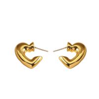 Brass Stud Earring Heart gold color plated fashion jewelry & for woman golden nickel lead & cadmium free Sold By Pair