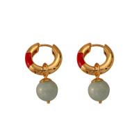 Brass Huggie Hoop Earring with Natural Stone fashion jewelry & for woman & enamel nickel lead & cadmium free Sold By Pair