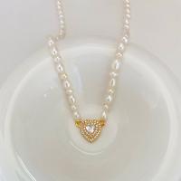 Freshwater Pearl Mässing Chain Necklace, med Freshwater Pearl, med 6cm extender kedja, mode smycken & för kvinna & med strass, vit, nickel, bly och kadmium gratis, Längd Ca 40 cm, Säljs av PC