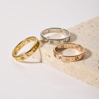 Anéis Couple dedo, Partículas de aço, 18K banhado a ouro, joias de moda & com o número de roman & unissex, Mais cores pare escolha, 4mm, vendido por PC