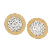 Stainless Steel Stud Earrings, 304 Stainless Steel, with Rhinestone Clay Pave, Round, Vacuum Ion Plating, for woman, golden, 12mm, Sold By Pair