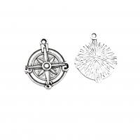 Tibetan Style Flat Round Pendants, Compass, antique silver color plated, vintage & DIY, nickel, lead & cadmium free, 21x18mm, Approx 100PCs/Bag, Sold By Bag