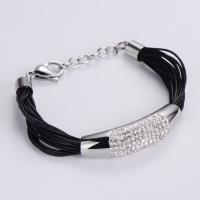 Stainless Steel Jewelry Bracelet, 304 Stainless Steel, with Wax Cord, Adjustable & multilayer & for woman & with rhinestone, original color, Length:Approx 7.48 Inch, Sold By PC