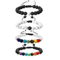 Gemstone Bracelets, Lava, with Howlite & Polyester Cord & Gemstone, handmade, 4 pieces & Adjustable & Unisex, Length:Approx 7.09 Inch, Sold By Set