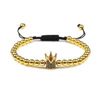 Brass Bracelet & Bangle, with Nylon Cord, Crown, plated, Adjustable & micro pave cubic zirconia & for man, more colors for choice, nickel, lead & cadmium free, 10*12mm,5mm, Length:Approx 7.09-10.63 Inch, Sold By PC