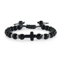 Gemstone Bracelets with Wax Cord Cross Adjustable & Unisex 8mm Length Approx 6.69-11.02 Inch Sold By PC