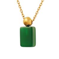 Титановые стали ожерелье, титан, с Стеклянные бусины, с 5cm наполнитель цепи, Прямоугольная форма, Женский, зеленый, 7x15mm, длина:Приблизительно 40 см, продается PC