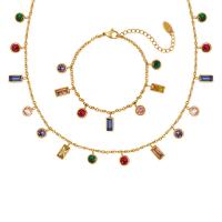 Parures de bijoux, Bracelet & collier, Acier titane, styles différents pour le choix & pavé de micro zircon & pour femme, multicolore, Vendu par PC