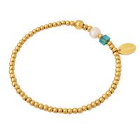 Bracelet d'acier titane, avec perle d'eau douce cultivée & cristal, pour femme, doré, Longueur:Environ 15 cm, Vendu par PC