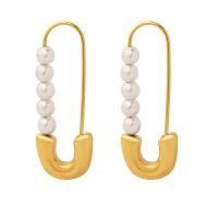 Titanium Steel  Earring, with Plastic Pearl, Paper Clip, Vacuum Ion Plating, for woman, more colors for choice, 12x28mm, Sold By Pair
