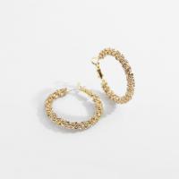 Brass Huggie Hoop Earring, plated, micro pave cubic zirconia, golden, nickel, lead & cadmium free, 5x35mm, Sold By Pair
