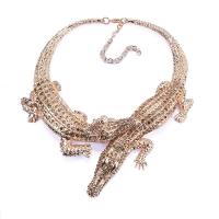 Zinklegierung Schmuck Halskette, mit Verlängerungskettchen von 8cm, Krokodil, plattiert, mit Strass, keine, frei von Nickel, Blei & Kadmium, Länge:40 cm, verkauft von PC