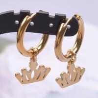 Stainless Steel Drop Earring 304 Stainless Steel Crown Vacuum Ion Plating fashion jewelry golden Sold By Pair