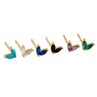 Brass Stud Earring, with turquoise, Heart, gold color plated, micro pave cubic zirconia & for woman, more colors for choice, 5.50mm, Sold By Pair