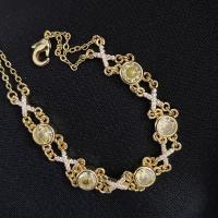 Brass Bracelet with 2inch extender chain plated for woman & with rhinestone Length Approx 6.3 Inch Sold By PC