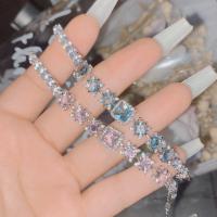 Brass Bracelet, with Crystal, platinum plated, for woman & with rhinestone, more colors for choice, Length:Approx 6.3 Inch, Sold By PC