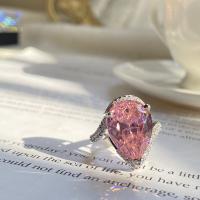 Sárgaréz Mandzsetta Finger Ring, Könnycsepp, ezüst színű bevonattal, állítható & a nő & strasszos, több színt a választás, Méret:7, Által értékesített PC