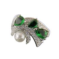 Messing Manschette Fingerring, mit Kunststoff Perlen, platiniert, einstellbar & Micro pave Zirkonia & für Frau, keine, Größe:6-8, verkauft von PC