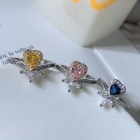 Messing Manchet Finger Ring, Hart, geplatineerd, verstelbaar & voor vrouw & met strass, meer kleuren voor de keuze, Maat:6-8, Verkocht door PC