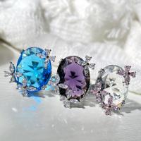 Латунь Манжеты палец кольцо, с Кристаллы, бабочка, покрытый платиной, регулируемый & инкрустированное микро кубического циркония & Женский, Много цветов для выбора, размер:6-8, продается PC