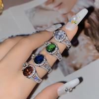 Латунь Манжеты палец кольцо, покрытый платиной, регулируемый & инкрустированное микро кубического циркония & Женский, Много цветов для выбора, размер:6-8, продается PC