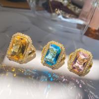 metal Anillo de dedo Cuff, con Cristal, Rectángular, chapado, ajustable & para mujer & con diamantes de imitación, más colores para la opción, tamaño:6-8, Vendido por UD