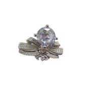 Mässing ring Set, Crown, platinerade, 2 stycken & justerbar & för kvinna & med strass, Storlek:6-8, Säljs av Ställ