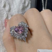 Mesing Pljuska prst prsten, Krilati Heart, pozlaćen, prilagodljiv & za žene & s Rhinestone, više boja za izbor, Veličina:6-8, Prodano By PC
