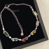 laiton bracelet, avec cristal, Motif géométrique, Plaqué de platine, bijoux de mode & pour femme, Longueur:Environ 6.3 pouce, Vendu par PC