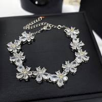 Brass Bracelet Flower platinum plated micro pave cubic zirconia & for woman Length Approx 6.3 Inch Sold By PC