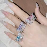 Messing Manchet Finger Ring, Strik, geplatineerd, verstelbaar & micro pave zirconia & voor vrouw, meer kleuren voor de keuze, Maat:6-8, Verkocht door PC
