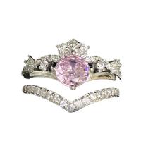 Messing ring Set, Crown, platineret, for kvinde & med rhinestone, flere farver til valg, Størrelse:6-8, Solgt af sæt