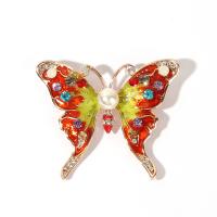 Zinc Alloy Brooches with Plastic Pearl Butterfly fashion jewelry & for woman & enamel & with rhinestone orange nickel lead & cadmium free Sold By PC
