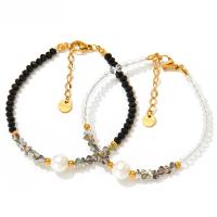 Stainless Steel Jewelry Bracelet 304 Stainless Steel with Crystal & Plastic Pearl with 1.18inch extender chain Vacuum Ion Plating fashion jewelry & for woman Length Approx 6.69 Inch Sold By PC