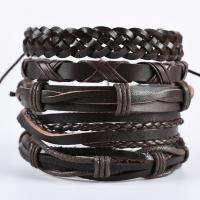 Cowhide Bracelet, with PU Leather & Wax Cord, handmade, 5 pieces & fashion jewelry & Unisex, coffee color, Length:19-30 cm, Sold By Set