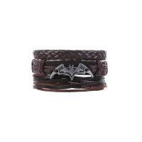 Cowhide Bracelet, with PU Leather & Wax Cord & Tibetan Style, handmade, three pieces & fashion jewelry & Unisex, coffee color, Length:18 cm, Sold By Set