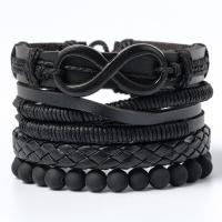 Cowhide Bracelet, handmade, 4 pieces & fashion jewelry & Unisex, black, Length:18-30 cm, Sold By Set