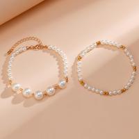 Fashion Jewelry Anklet, Plastic Pearl, with Copper Coated Plastic, with 2.7inch,1.9inch extender chain, multilayer & different styles for choice & for woman, golden, Length:Approx 7.9 Inch, Approx 7.8 Inch, Sold By PC