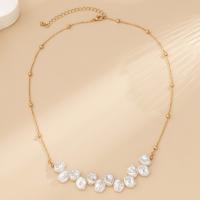 Plastic Pearl Necklace with brass chain plated fashion jewelry & for woman Sold By PC