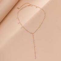 Plastic Pearl Necklace with brass chain gold color plated fashion jewelry & for woman Sold By PC