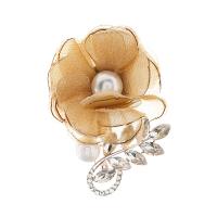 Zinc Alloy Brooches with Cloth & Crystal & Plastic Pearl fashion jewelry & for woman yellow nickel lead & cadmium free Sold By PC