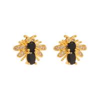 Brass Stud Earring Bee gold color plated micro pave cubic zirconia & for woman nickel lead & cadmium free Sold By Pair