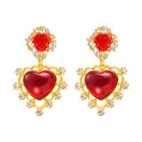 Tibetan Style Drop Earrings, with Resin, Heart, gold color plated, for woman & with rhinestone, more colors for choice, nickel, lead & cadmium free, 42x68mm, Sold By Pair