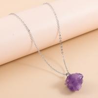 Quartz Necklace, Amethyst, with 5cm extender chain, irregular, fashion jewelry, purple, 25x30mm, Length:40 cm, Sold By PC