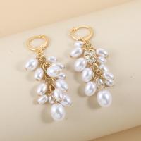 Tibetan Style Drop Earrings, with Plastic Pearl, plated, fashion jewelry, white, nickel, lead & cadmium free, 55x20mm, Sold By Pair