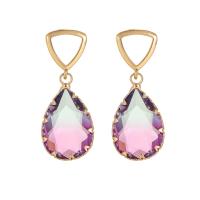 Brass Drop Earring, Teardrop, gold color plated, micro pave cubic zirconia & for woman, 14x35mm, Sold By Pair