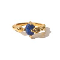 Ring Finger ze stali nierdzewnej, Stal nierdzewna 316, ze Lapis Lazuli, Pozłacane 18K złotem, różnej wielkości do wyboru & dla kobiety, rozmiar:6-8, sprzedane przez PC