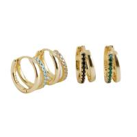 Brass Huggie Hoop Earring with turquoise plated micro pave cubic zirconia & for woman Sold By Pair