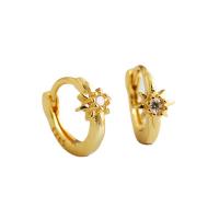 Brass Huggie Hoop Earring Eight Point Star plated for woman & with rhinestone Sold By Pair