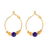 Boucles d'oreilles pendantes en laiton, avec Lapis lazuli, Placage de couleur d'or, bijoux de mode & pour femme, 30x39mm, Vendu par paire